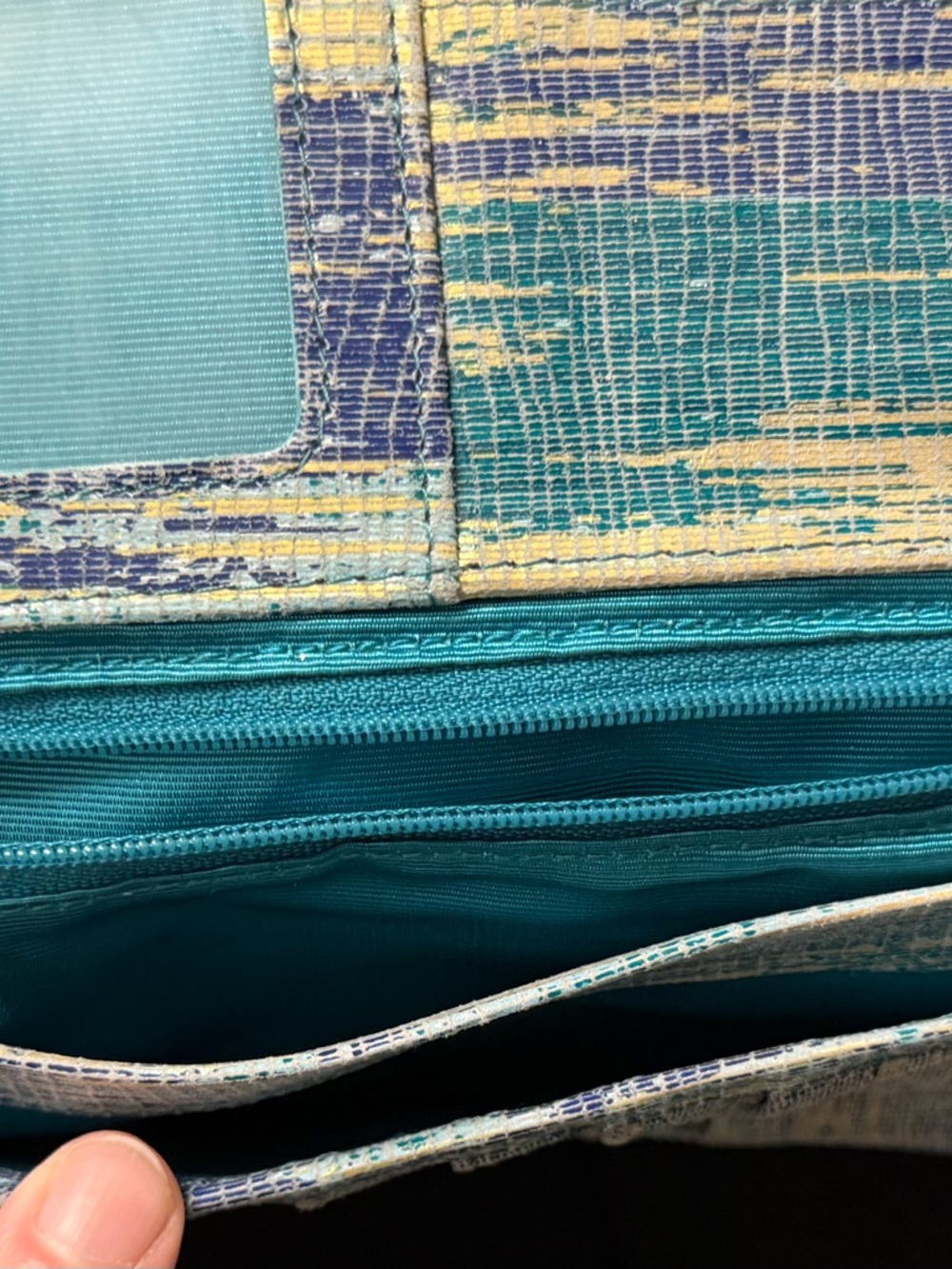 HOBO Rachel Tri-Fold Teal & Gold Textured Wallet - Picture 7 of 8